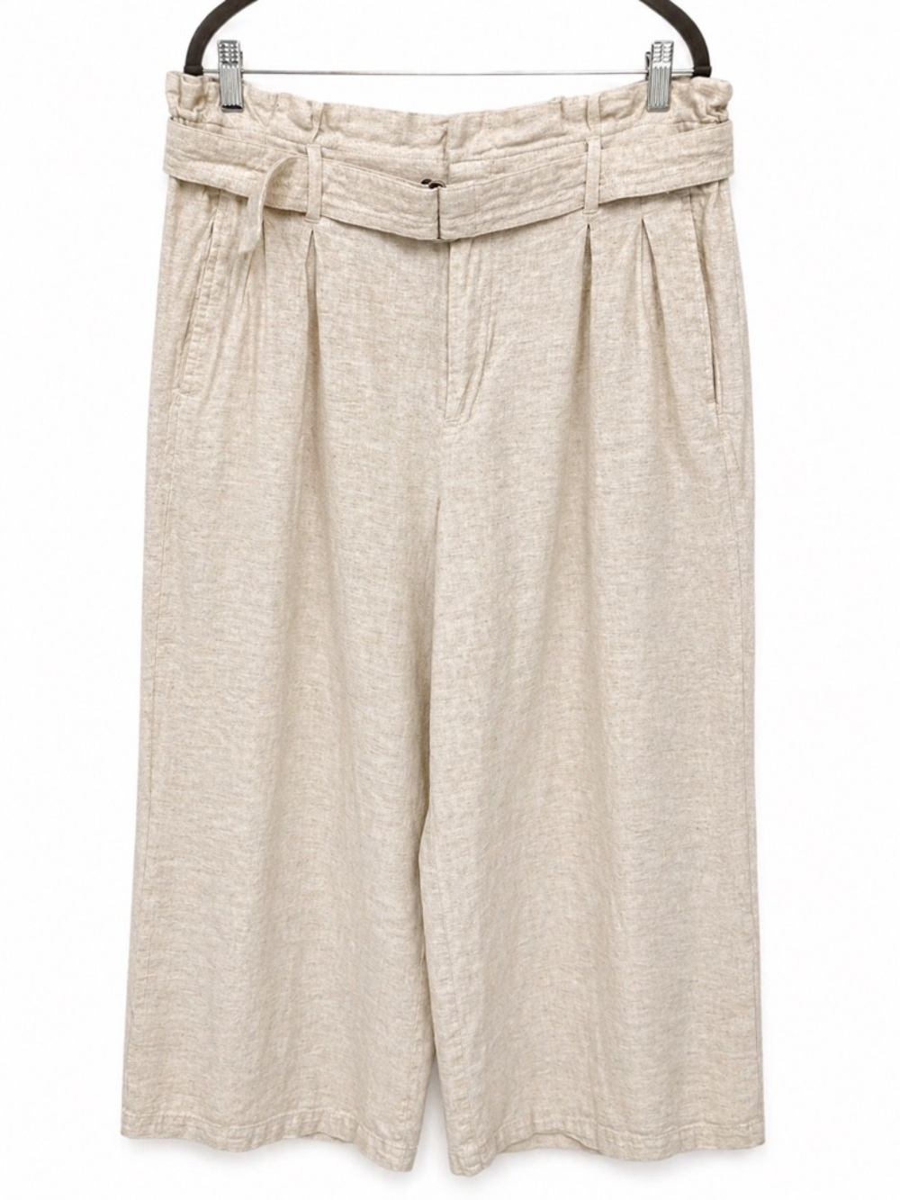 Banana Republic Linen Blend Wide Leg Pants Belted Beige Flowy Size 12